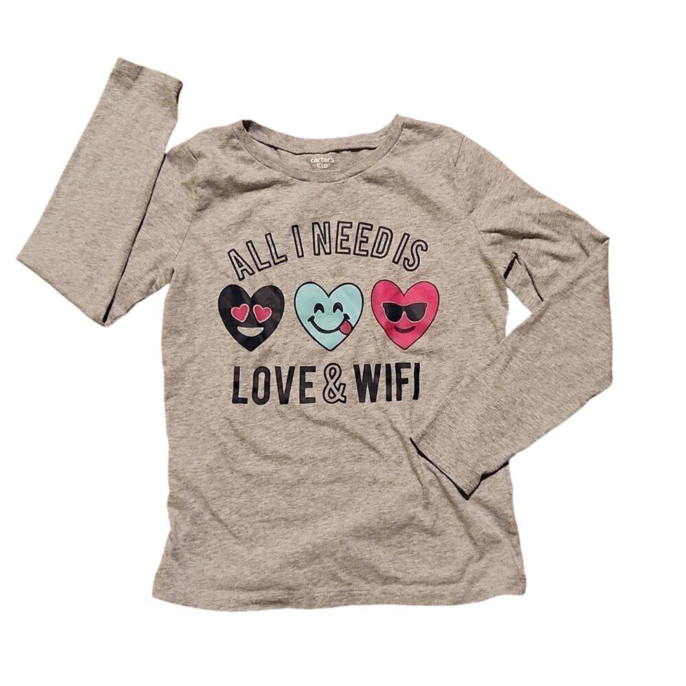 Carter's Kid size 10/12 gray long sleeve tshirt "All I Need is Love & WiFi